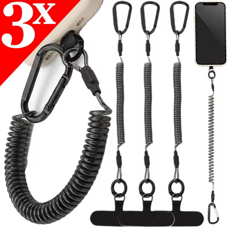 Carabiner Keychain - Anti-verloren flexibele telefoonkoordjes, veeropwindbare veiligheidslijn polsband